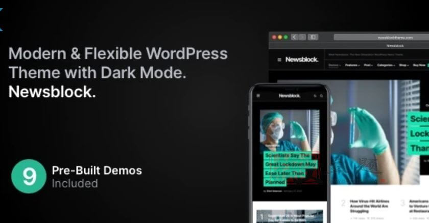 Newsblock 1.1.4完美汉化中文版|黑暗模式的新闻杂志WordPress主题模板