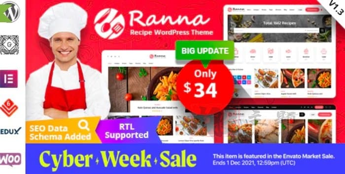 Ranna 1.4.1英文版|食品和食谱及餐厅WordPress博客主题