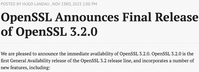 OpenSSL 3.2.0版本正式发布